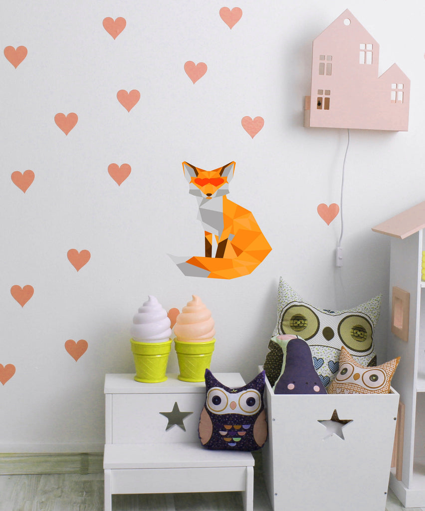 Fox face Polygonal Wall decal, Fox Polygon sticker, modern wall Art Decorations Décor for Nursery Baby Bedroom Playroom Multi Color GD218