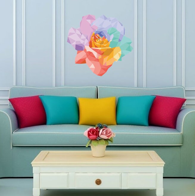 Flowers Polygonal Wall decal, flowers Polygon sticker , Marvel Room decor for boys ,modern wall art, Multi Color GD220