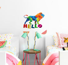 Load image into Gallery viewer, Lion lettering Hello Polygonal Wall decal, Lion Polygon sticker,modern wall art, Multi Color GD223