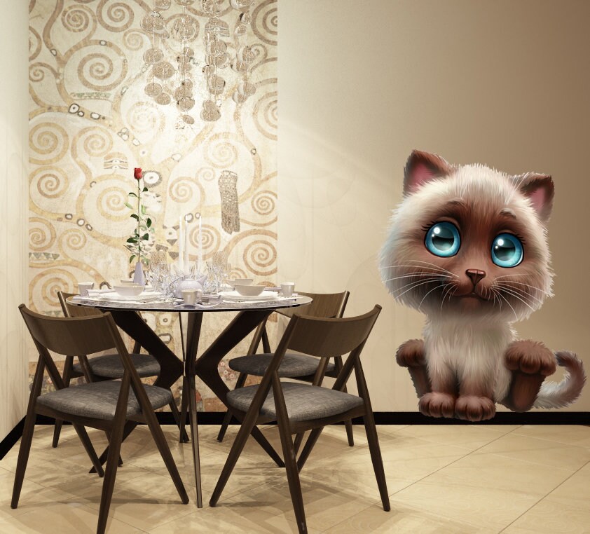 Kitten cat Wall decal, Kitten cat Wall sticker,modern wall art, cat sticker, wall sticker cat,room decore , animal sticker Multi Color k-910