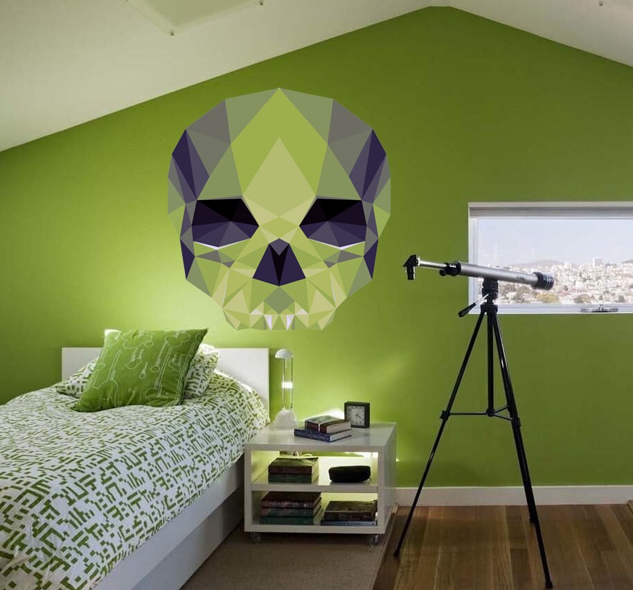 Skull Polygonal Wall decal, Vinyl Sugar Skull Wall Decal Skull Wall Sticker Mexican Wall Décor Wall Graphic Wall Mural Home Art Deco