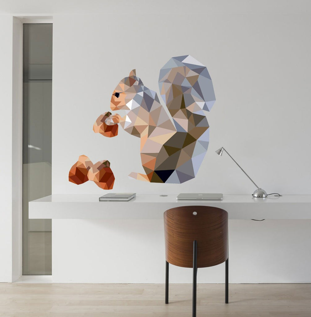 Squirrel Animal Polygonal Wall decal, Squirrel Animal Polygon sticker,modern wall art, Multi Color GD236