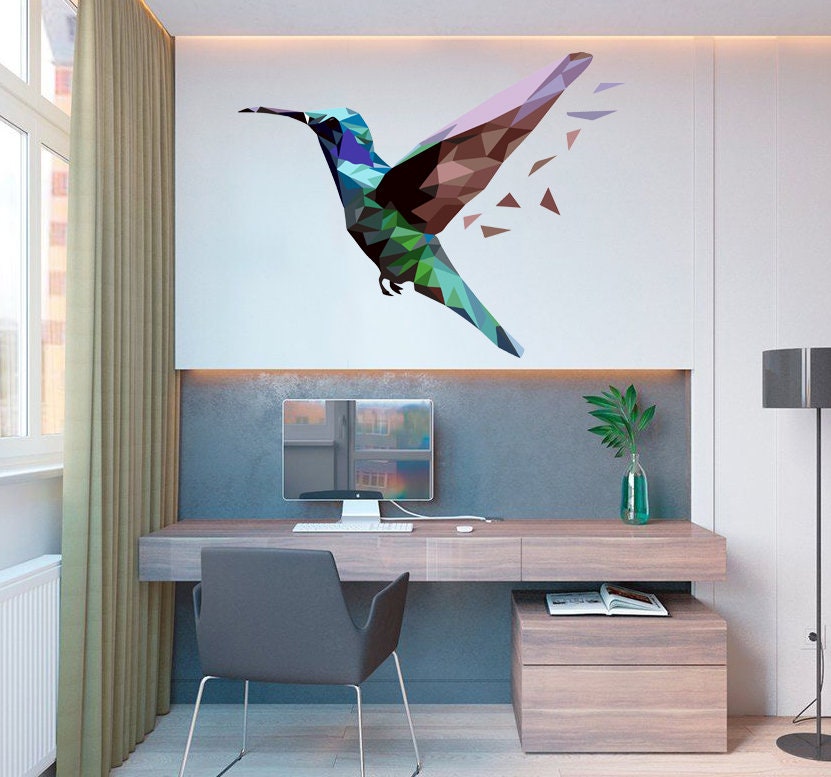 Hummingbird Wall Art Stickers, Watercolor Flying Bird Wall Decal Peel and Stick Wall Decor Mural for Bedroom, Living Kids bedroom's, GD237