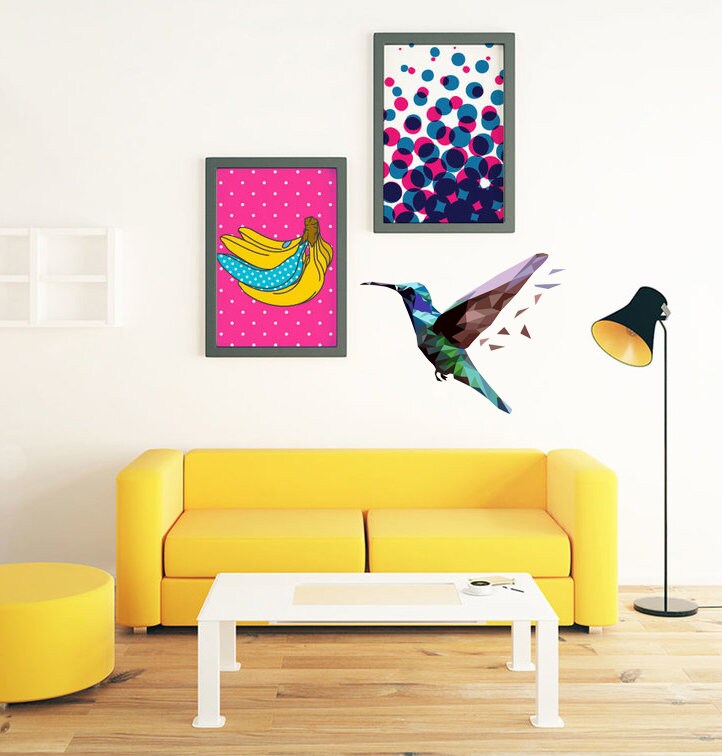 Hummingbird Wall Art Stickers, Watercolor Flying Bird Wall Decal Peel and Stick Wall Decor Mural for Bedroom, Living Kids bedroom's, GD237