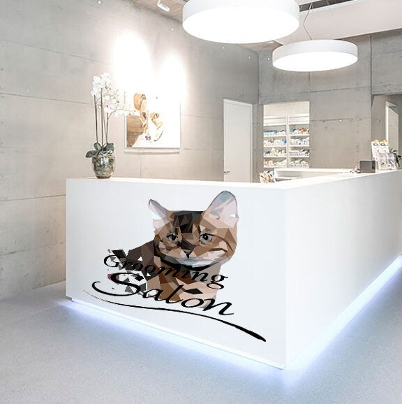 Grooming Salon Cat Polygonal Wall decal, Cat Animal Polygon sticker, modern wall art, Cat Wall Sticker Mural Art Decor Multi Color GD238