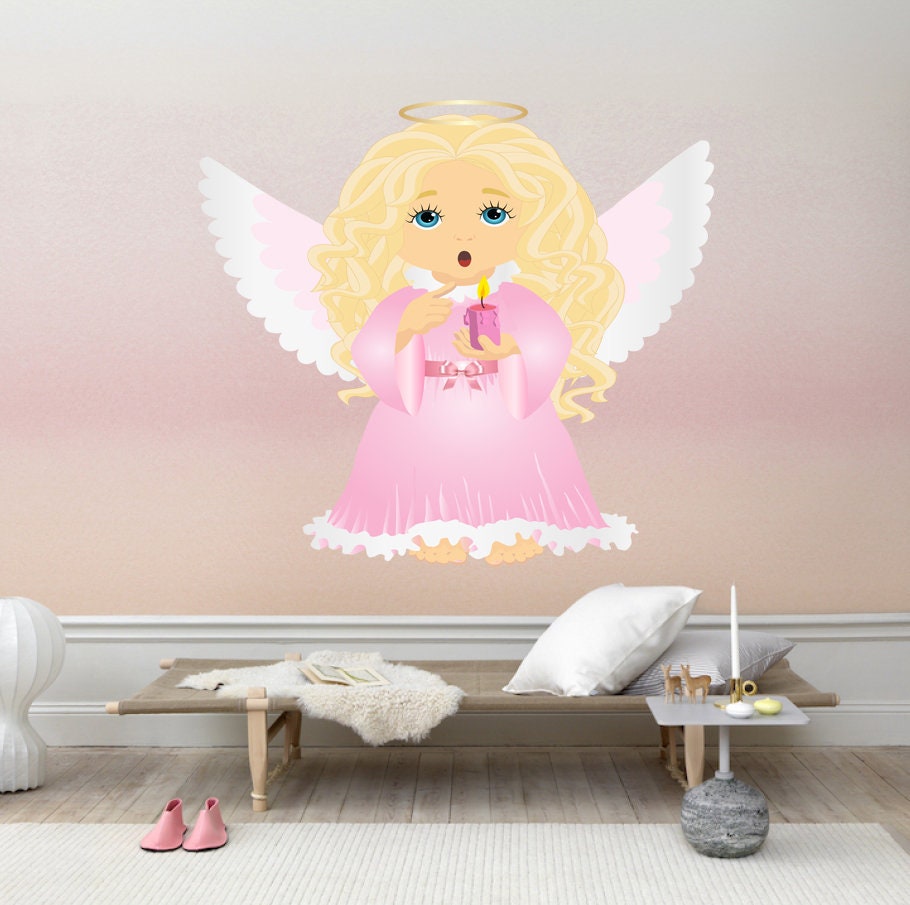 Cute Angel candel in hand Wall Decor for Kids Room Art Decals Living Room Nursery Bedroom Decor Decals Art Mural Baby Nursery Room k-880