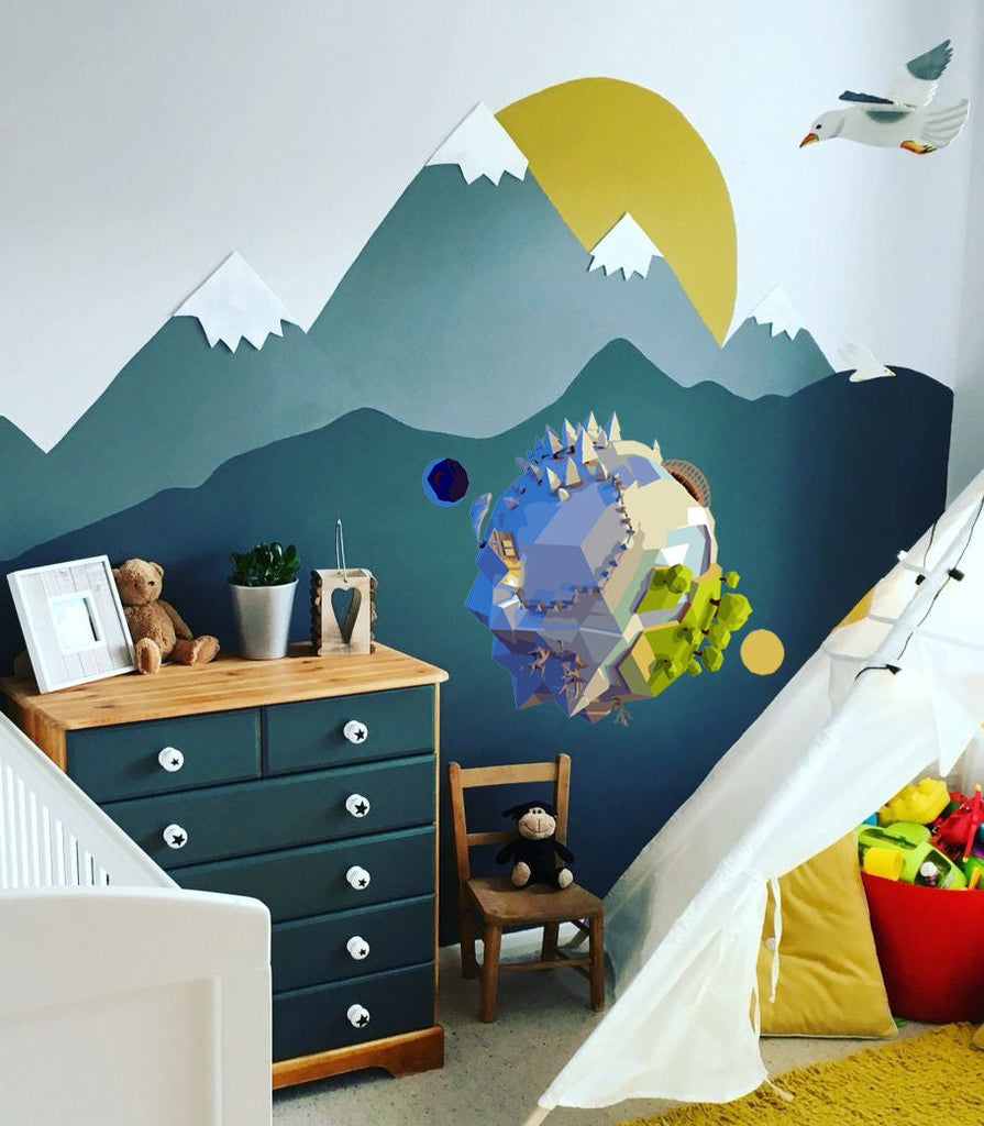 Planet Earth Polygonal Wall decal, Planet Earth Polygon sticker,modern wall art, Multi Color GD245