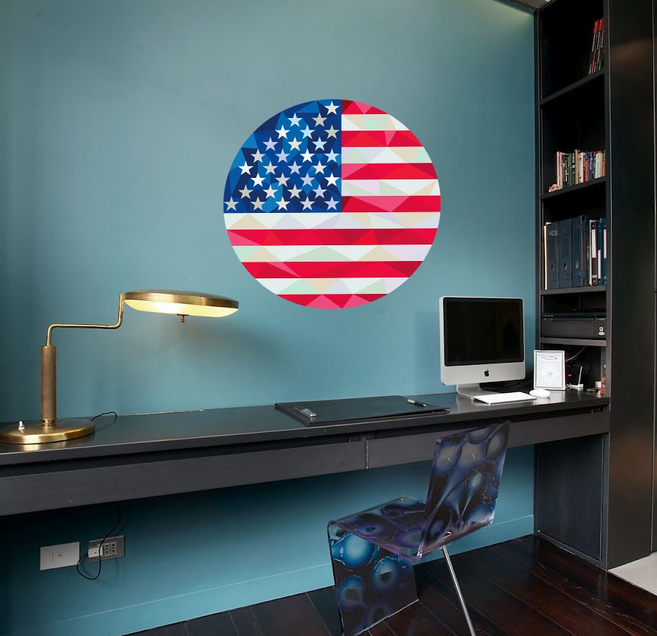 American flag Polygonal Wall decal, American flag Polygon sticker, modern wall art, Multi Color GD246 USA flag wall decals, flag room décor
