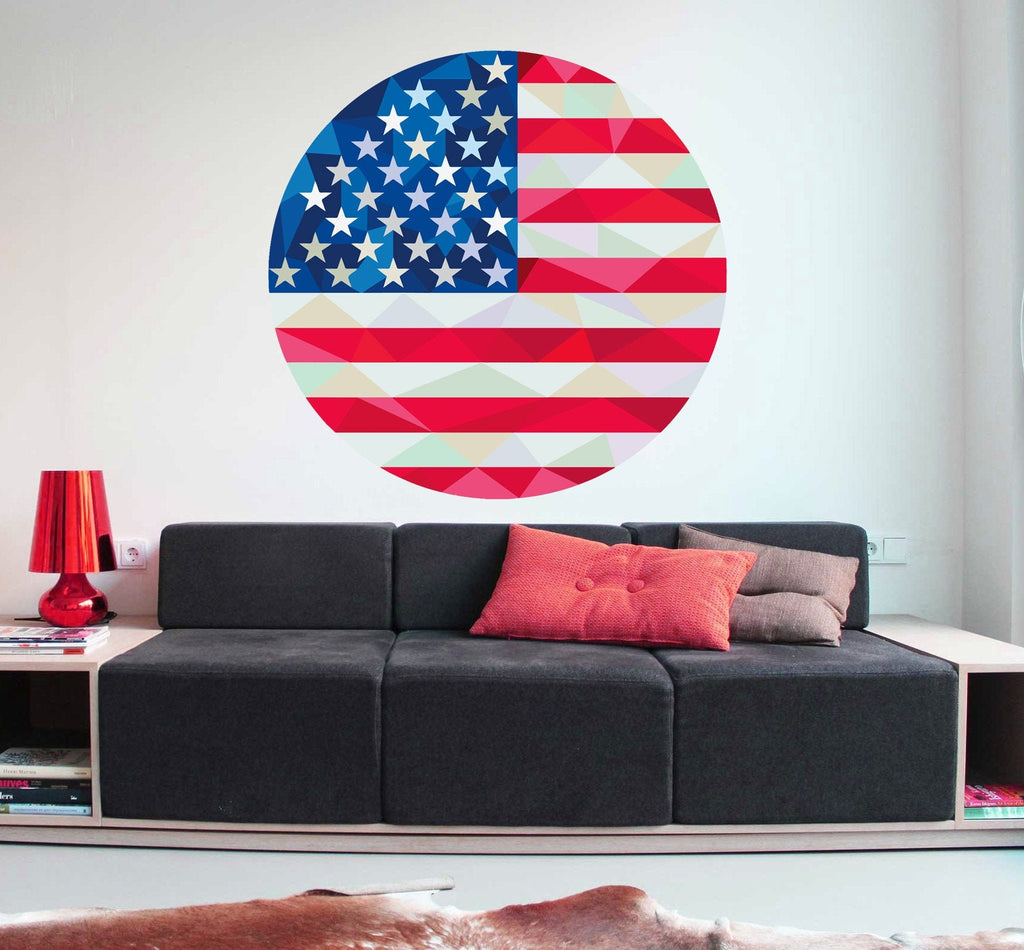 American flag Polygonal Wall decal, American flag Polygon sticker, modern wall art, Multi Color GD246 USA flag wall decals, flag room décor
