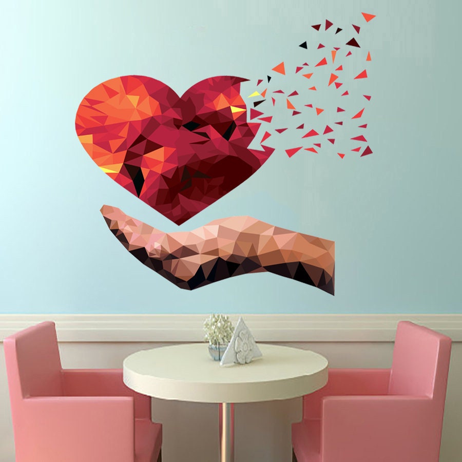 Heart Hand Polygonal Wall decal, Vinyl Wall Art Decal, Heart Hand Love Signmodern wall art, Decor Home Apartment Bedroom Multi Color GD248