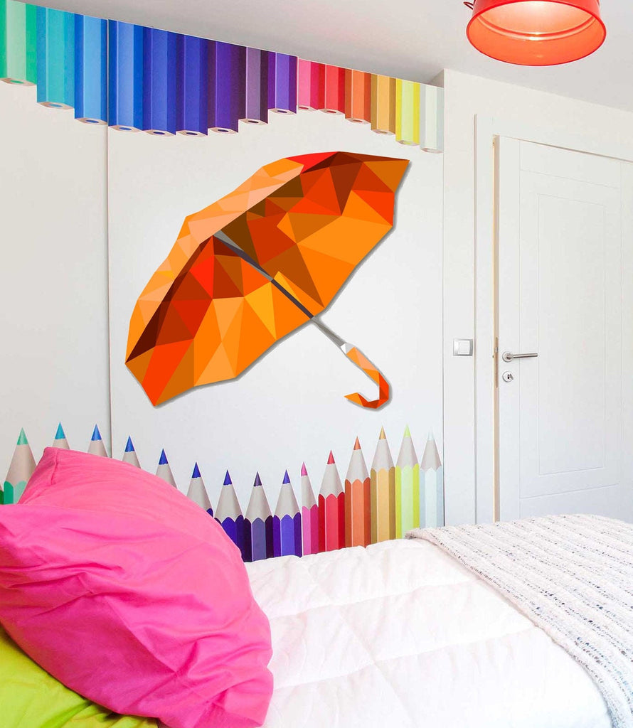 Orange umbrella white background Wall mural, 3D Door Wallpaper, Murals Wall Stickers Colored Pencils Set Multicolored Multi Color GD250
