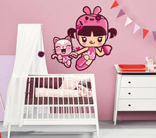 Load image into Gallery viewer, Little girl kitten Wall decal, Colorful Cute Lovely Little Princess, Kitten Wall Sticker for Kid Removable Wall Decal Multi Color k-839