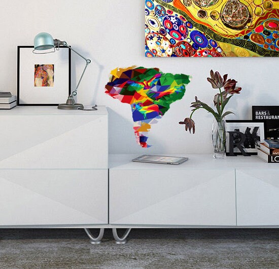Map south America Colorful wall decal, Map of The Americas Picnic Wall Art Meditation Decor for Bedroom Living Room