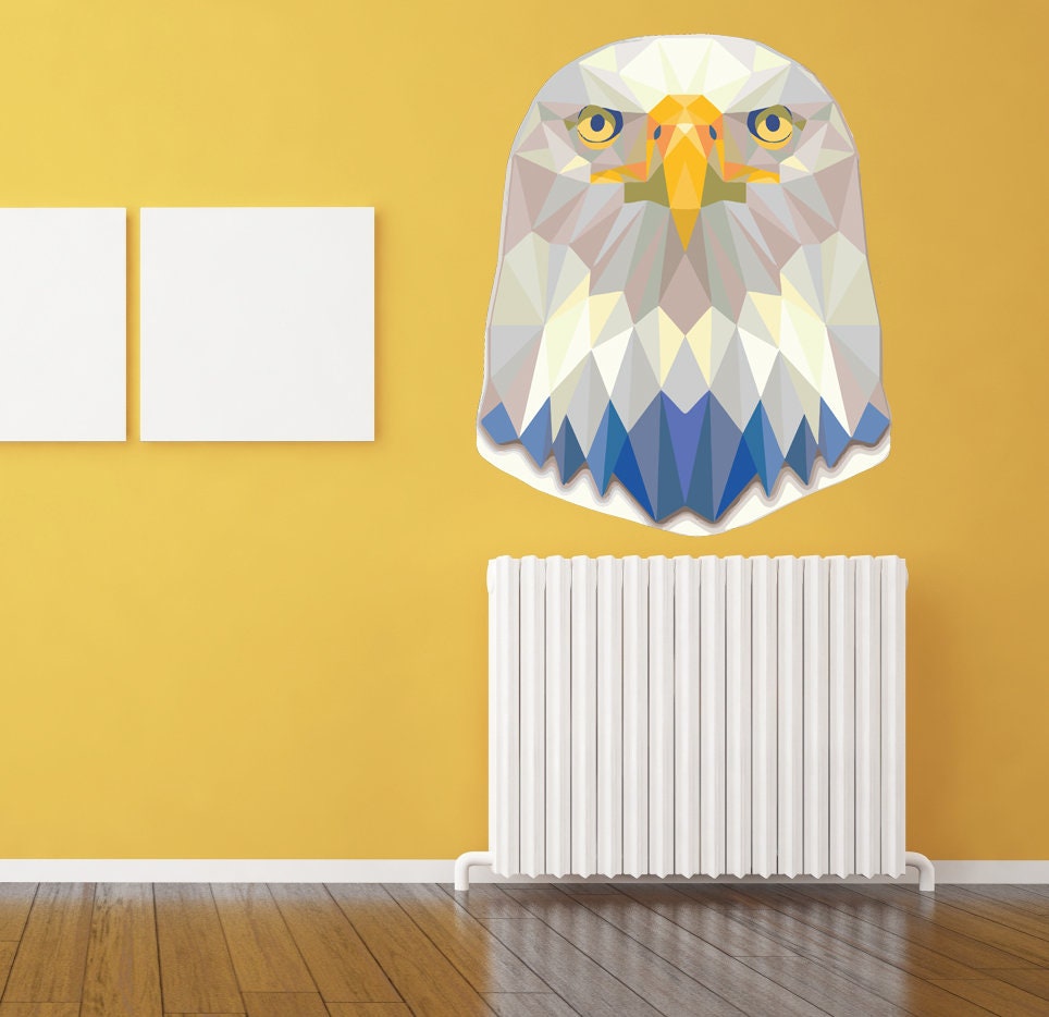 Large American Bald Eagle Head, Sticker Vinyl Decal for Walls, Eagle Bird Polygon sticker, modern wall art, Multi Color GD254