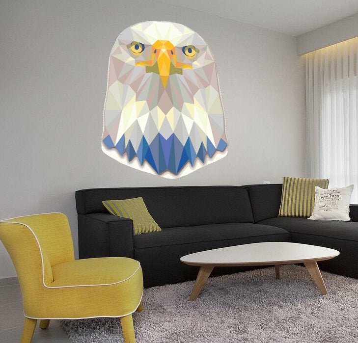 Large American Bald Eagle Head, Sticker Vinyl Decal for Walls, Eagle Bird Polygon sticker, modern wall art, Multi Color GD254