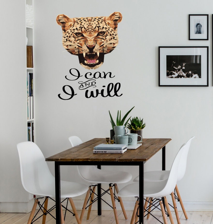 Leopard Quote Polygonal Wall decal, Leopard Quote Polygon sticker,modern wall art, Multi Color GD256