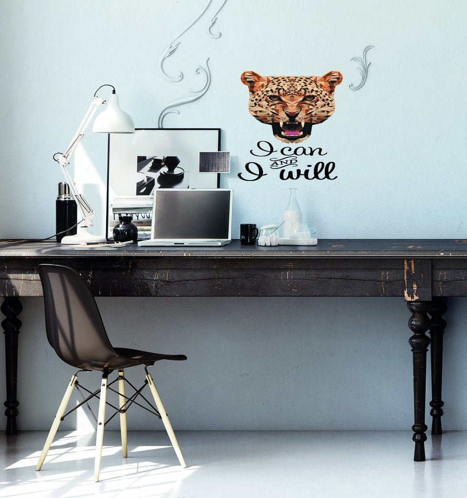 Leopard Quote Polygonal Wall decal, Leopard Quote Polygon sticker,modern wall art, Multi Color GD256