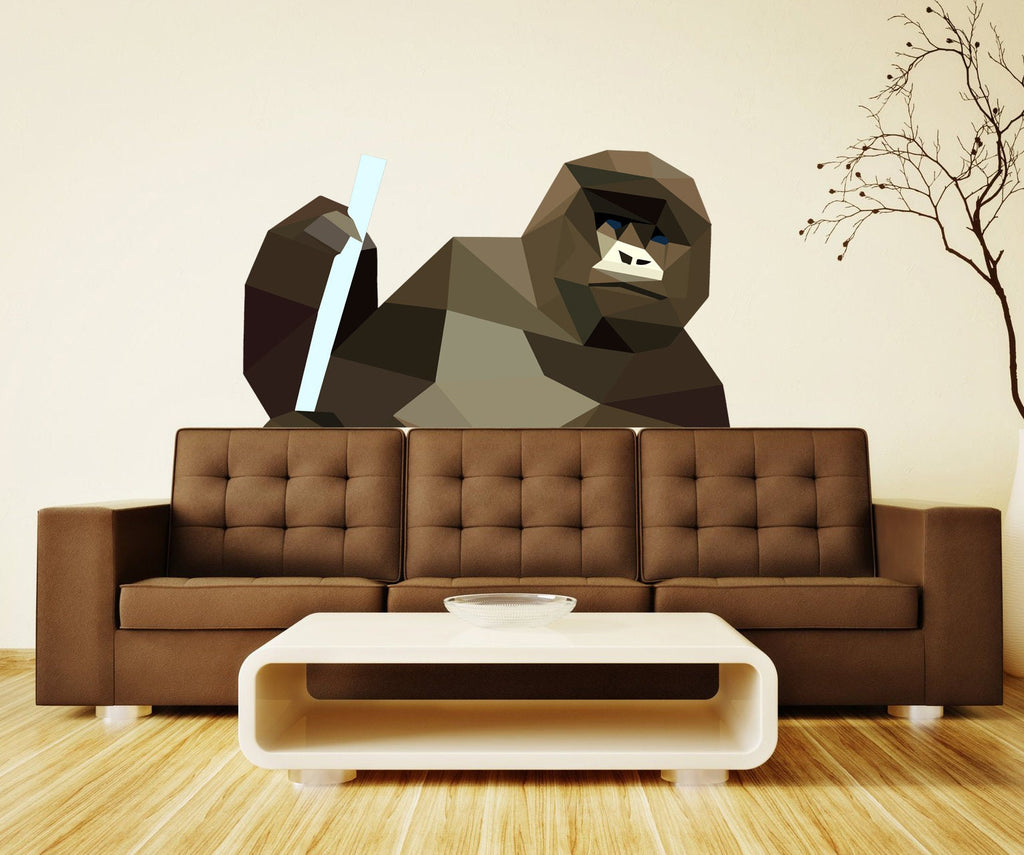 Giant 3D Orangutan Wall Decals Black Vinyl Gorilla Wall Stickers, Wall Decor for Kids Teens Bedroom Living Room Playroom Decoration-GD274