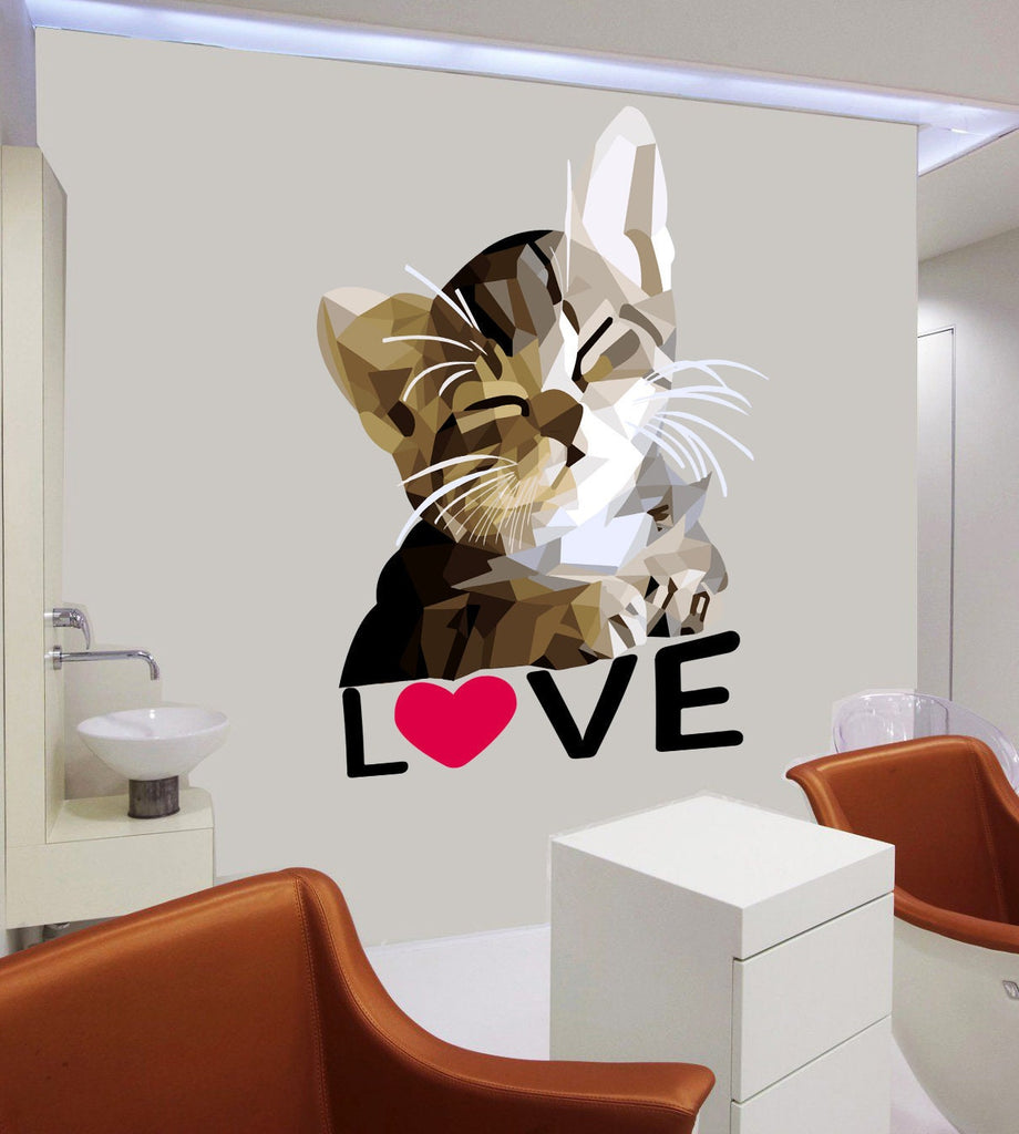 Cute Kitten decor Love decal Polygonal animal Kitten Love animal sticker Cute nursery wall art Сats Wall Stickers for Kids Nursery, GD275