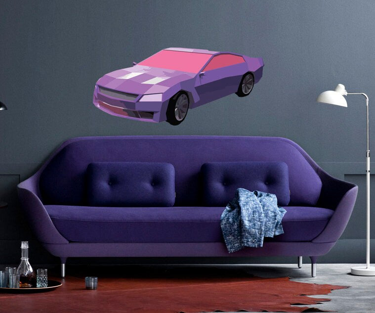 Car Polygonal Wall decal, Car Polygon sticker,modern wall art, Multi Color GD282