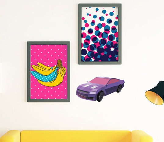 Car Polygonal Wall decal, Car Polygon sticker,modern wall art, Multi Color GD282