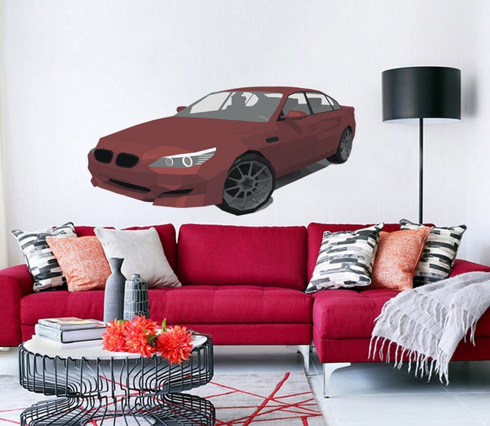 Car Polygonal Wall decal, Car Polygon sticker,modern wall art, Multi Color GD283