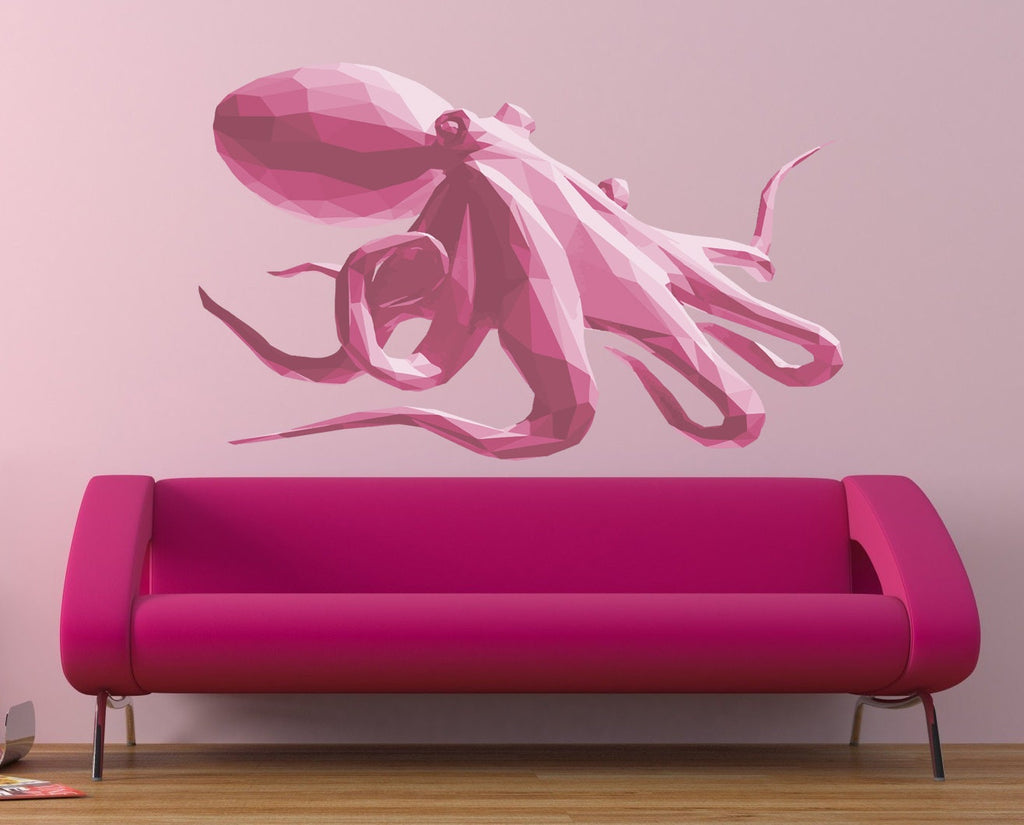 Squid Polygonal Wall decal, Wallmonkeys Squid Wall Decal Peel and Stick Graphic, Octopus Wall Sticker Ocean Sea Fish Multi Color GD285