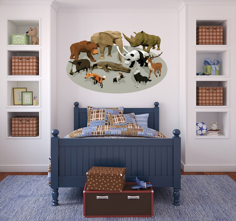 Animals Polygonal Wall decal, Animals Polygon sticker, modern wall art, Jungle Animal Wall Stickers for Kids Room Decor Multi Color GD292