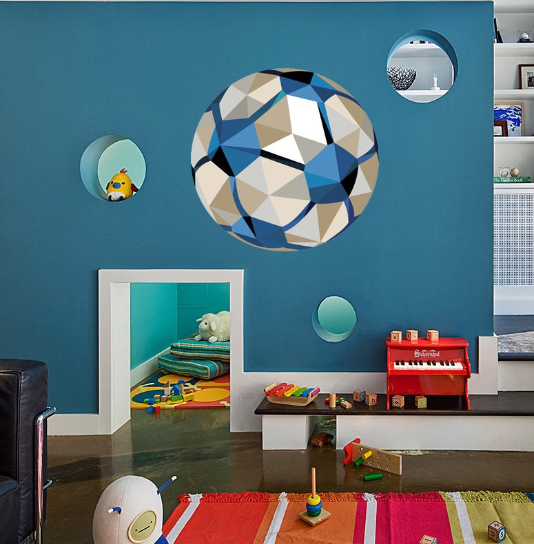 Soccer ball Polygonal Wall decal, Wall Art Soccer Ball Stickers Decals for Kids Room, modern wall art, Multi Color GD295