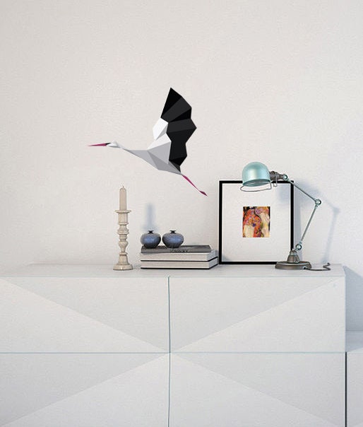 Stork Polygon Wall art Stork decal Polygon animal Stork baby shower Modern wall art living room Bird décor for wall Gift for newlyweds GD298