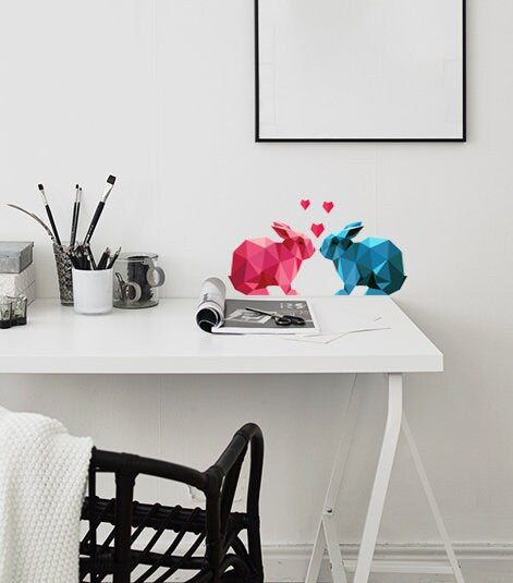 Creative Cute Rabbit Wall Decals, DIY Love Heart Bunny Wall Stickers, Peel & Stick Removable Kids Room Girls Bedroom Wall Multi Color GD300
