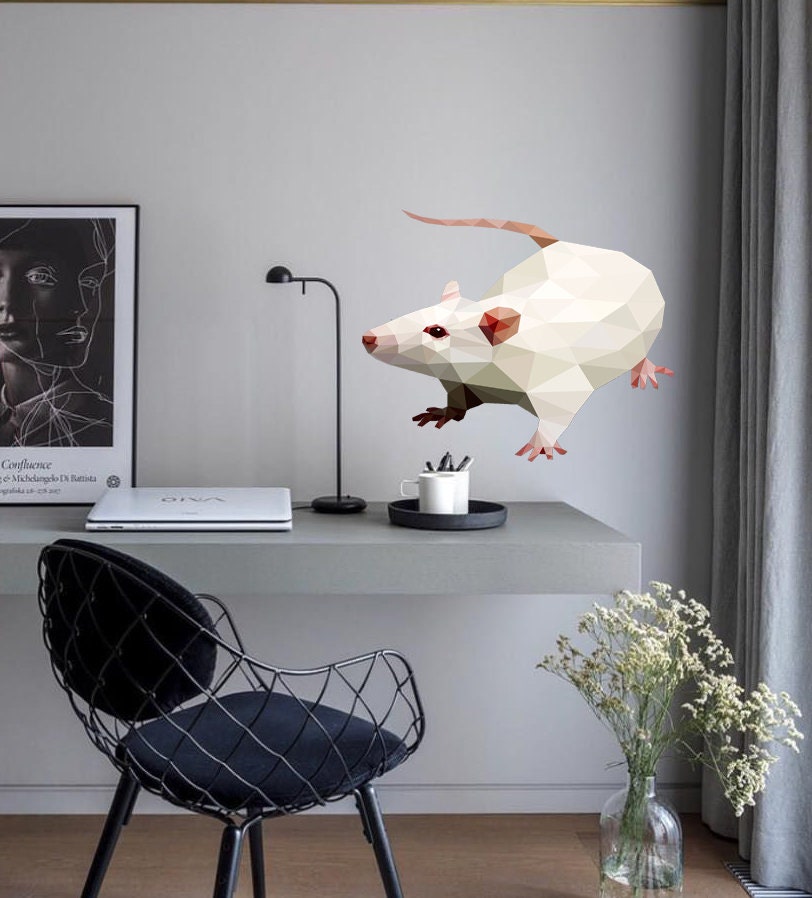 White Rat Polygonal Wall decal, Wallmonkeys Rat Wall Decal Peel and Stick Animal Graphics Multi Color GD302