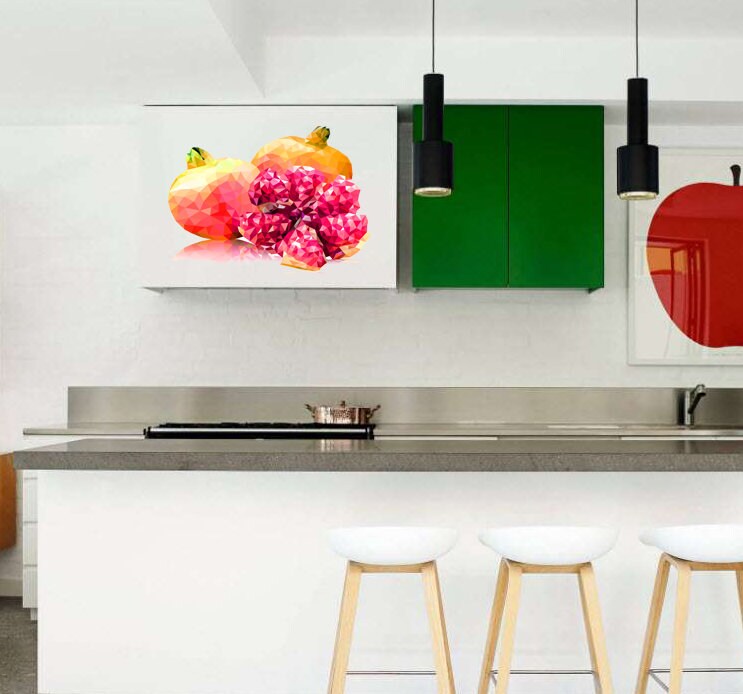 Pomegranate fruit Polygonal Wall decal Pomegranate fruit Polygon sticker Pomegranate Polygon Modern Kitchen wall stickers Multi Color GD303