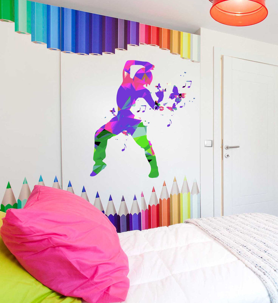 Dancer Dance Polygonal Wall decal, Dancer Dance Polygon sticker,modern wall art, Multi Color GD307