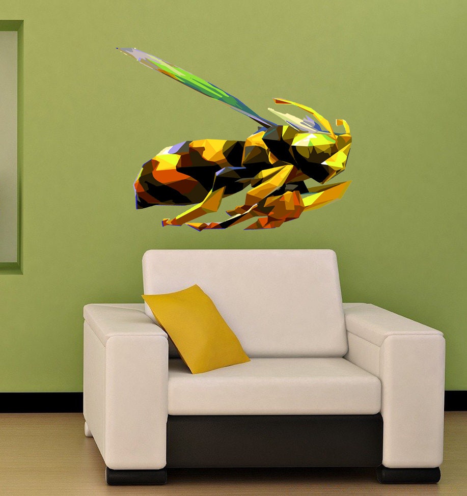 Bumblebee Polygonal Wall Decal, Hornet, Bee Decal, Bees Wall Decals, Bumble Bee Wall Stickers, Wall Decor, Vinyl Wall Decals, Bees, GD263