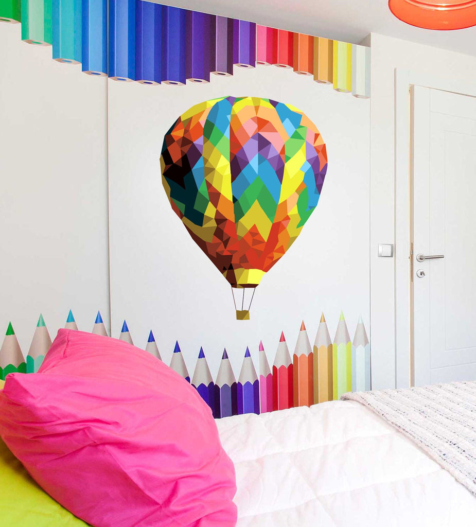 Balloon Polygonal Wall decal, Hot Air Balloon Wall Decals,Peel and Stick Removable, Balloons Wall Stickers Decoration Multi Color GD319