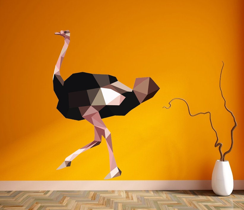 Ostrich Polygonal Wall decal, Ostrich Polygon sticker, modern wall art, Ostrich Animal Room Stickers Murals Large Decor Multi Color GD328