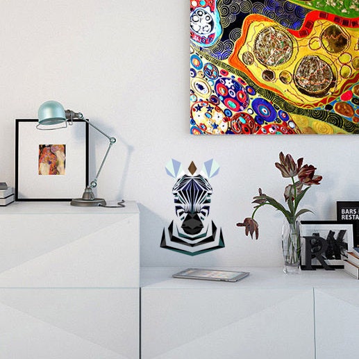 Zebra Polygonal Wall decal, Zebra Polygon sticker,modern wall art, Multi Color GD334