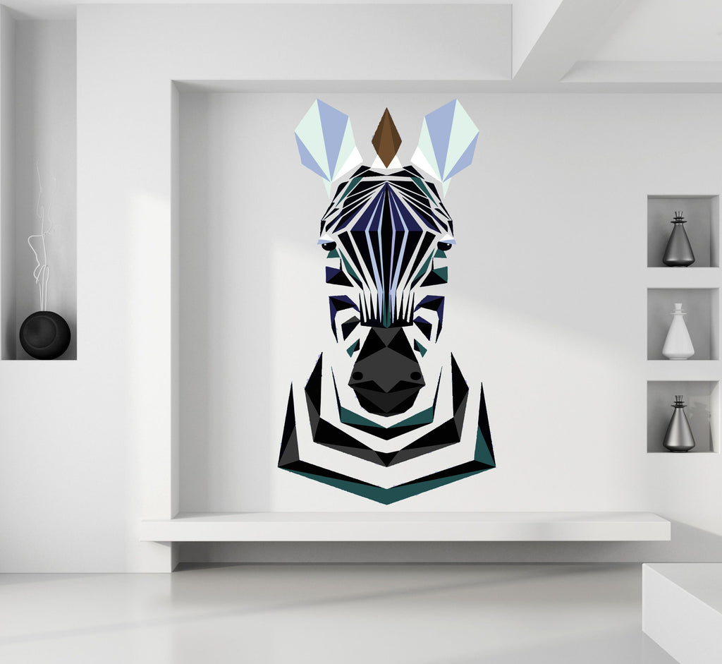 Zebra Polygonal Wall decal, Zebra Polygon sticker,modern wall art, Multi Color GD334