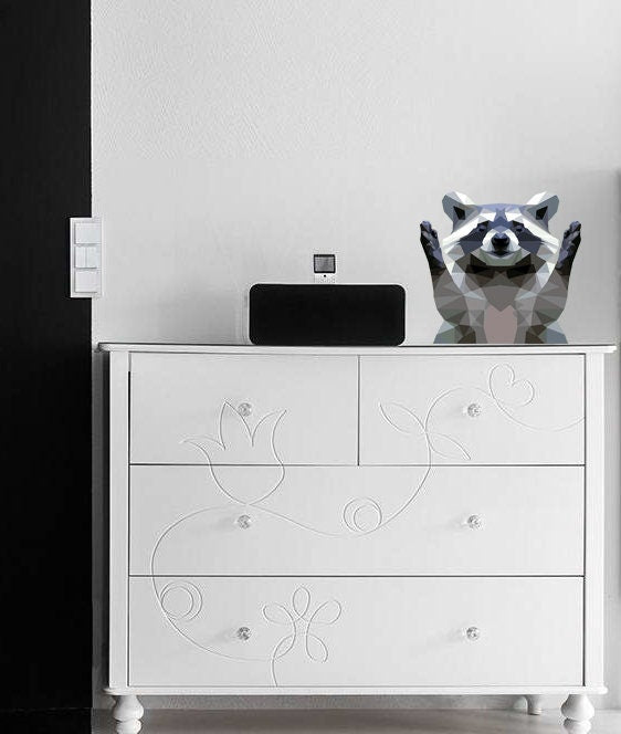 Raccoon Home Decor Raccoon Wall Decal Wild Animal Wall Decal Mural Sticker Removable Tree Raccoons Bedroom Peel and Stick Multi Color GD338