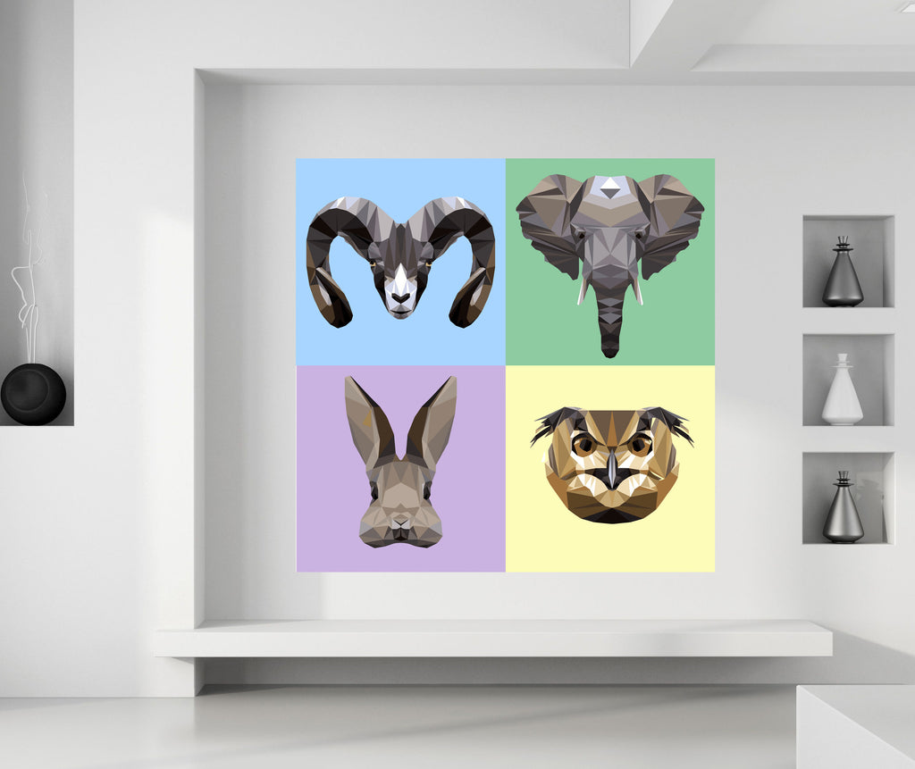 Animals Polygonal Wall decal Animal Polygon sticker, modern wall art, wall sticker for boys bedroom nursery vinyl wall art Multi Color GD340