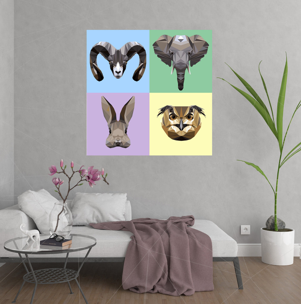 Animals Polygonal Wall decal Animal Polygon sticker, modern wall art, wall sticker for boys bedroom nursery vinyl wall art Multi Color GD340