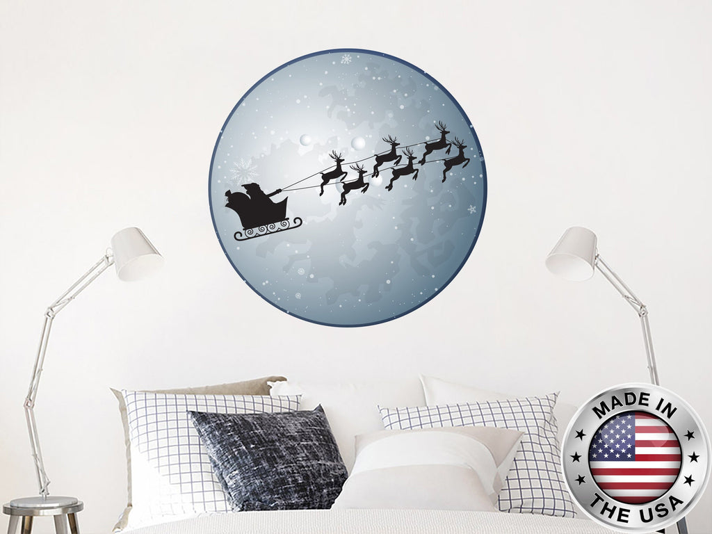 Christmas Deer Wall Decal. Moon Vinyl Sticker. Christmas Wall Mural. Merry Christmas Themed Removable Decor. Holiday Decoration NT201