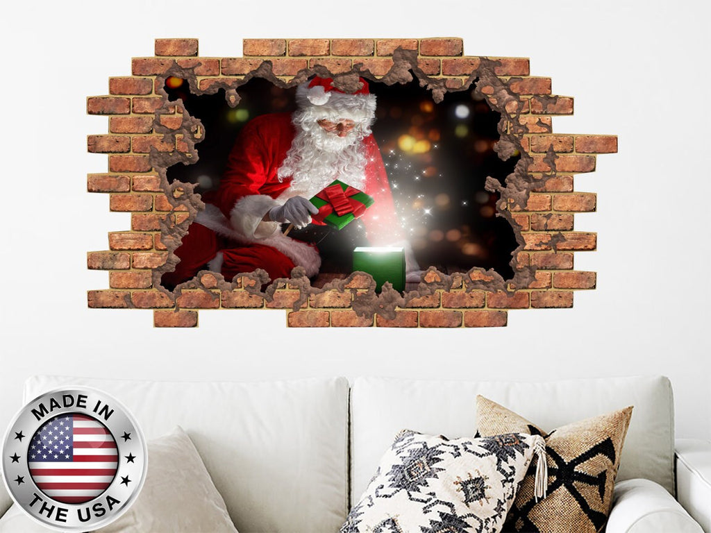 Santa Claus Wall Decal. Hole in the Decals. Xmas Vinyl Sticker Murals. Christmas Above Bed. Merry Christmas Gift. Holiday Window Decor NT204