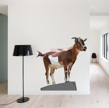 Goat Polygonal Wall decal, Goat Polygon sticker,modern wall art, Multi Color GD271