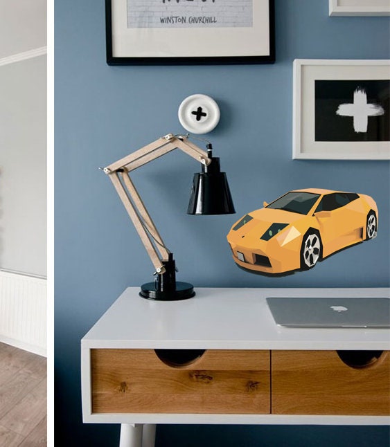 Car Polygonal Wall decal, Car Polygon sticker,modern wall art, Multi Color GD272
