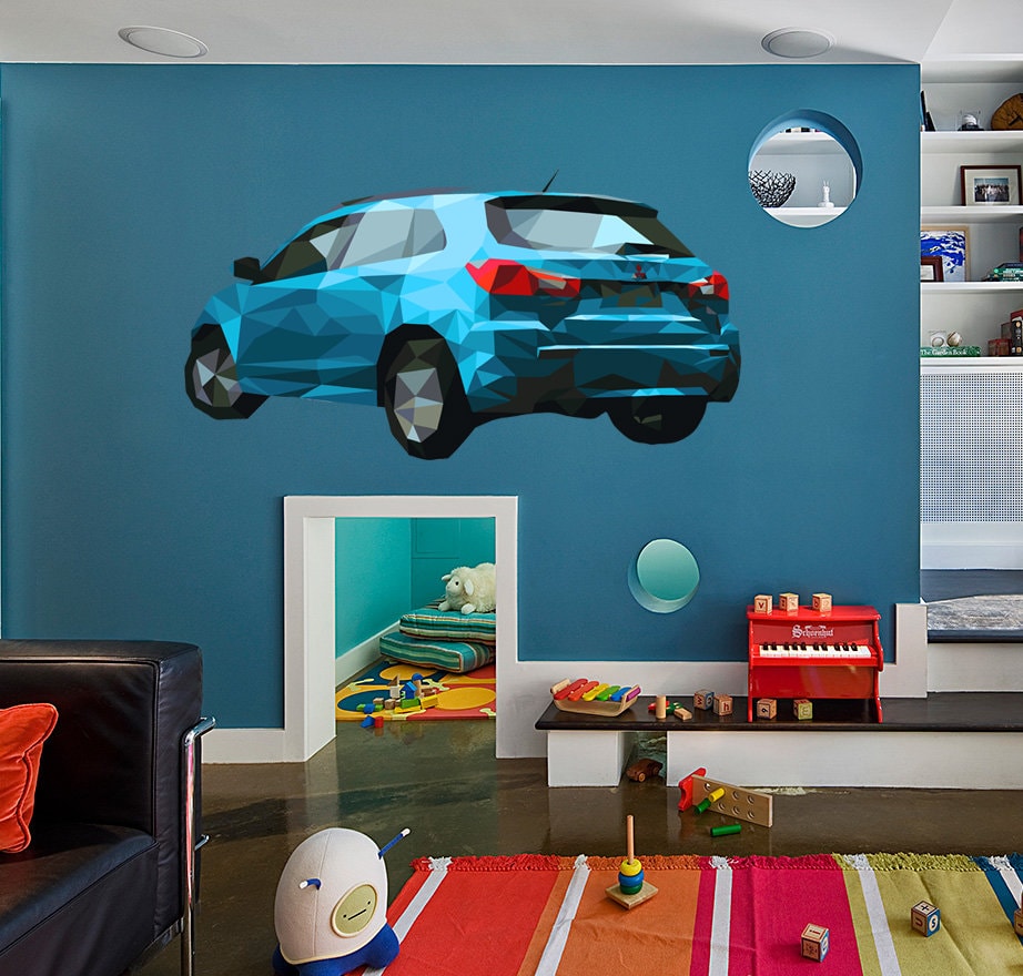 Car Polygonal Wall decal, Car Polygon sticker,modern wall art, Multi Color GD278