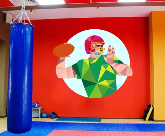 American football Polygonal Wall decal, Football Player Wall Decal ,Sports Sticker Vinyl Decor, wall decor living room, Multi Color GD280