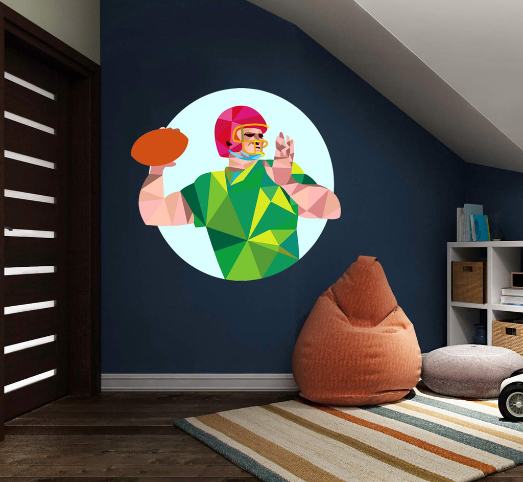 American football Polygonal Wall decal, Football Player Wall Decal ,Sports Sticker Vinyl Decor, wall decor living room, Multi Color GD280