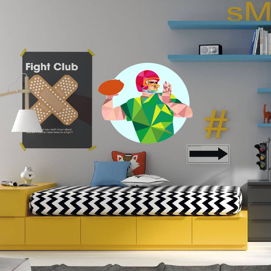 American football Polygonal Wall decal, Football Player Wall Decal ,Sports Sticker Vinyl Decor, wall decor living room, Multi Color GD280